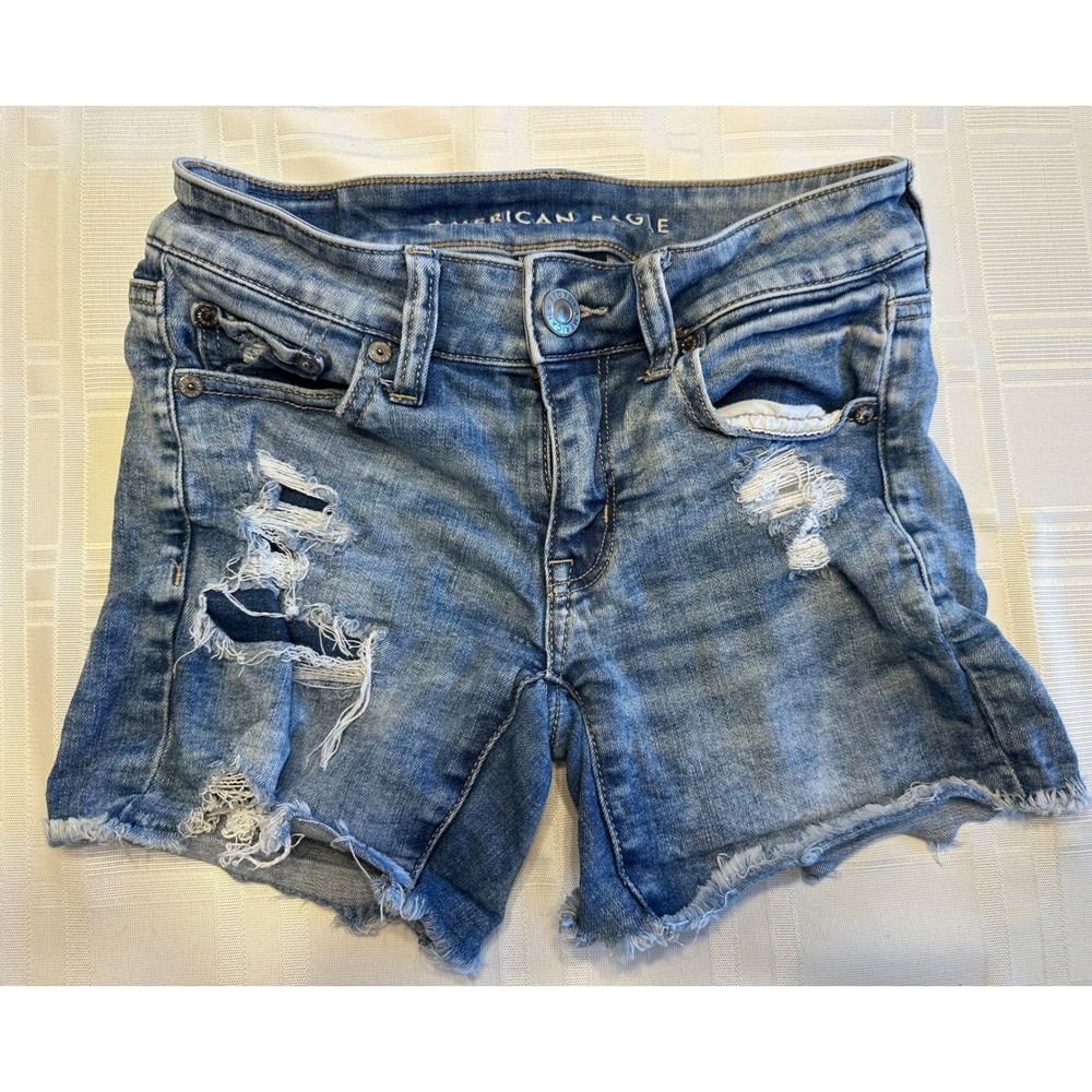 American Eagle Shorts Womens 0 Blue Denim Ne(x)t Level Stretch Distressed Frayed
